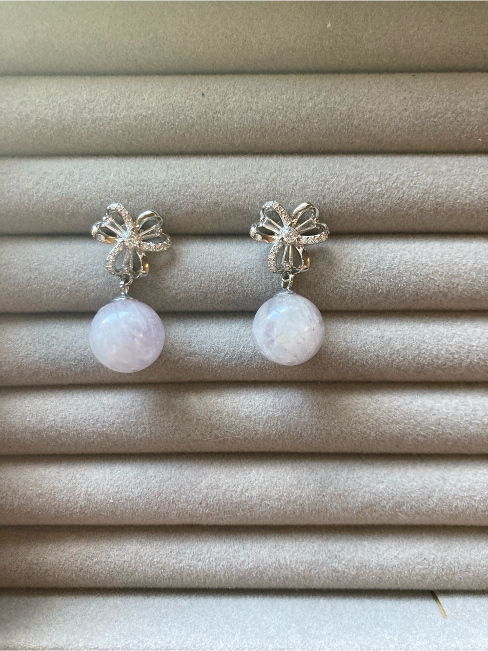 S925 Sterling Silver Amethyst & CZ Bow Drop Earrings